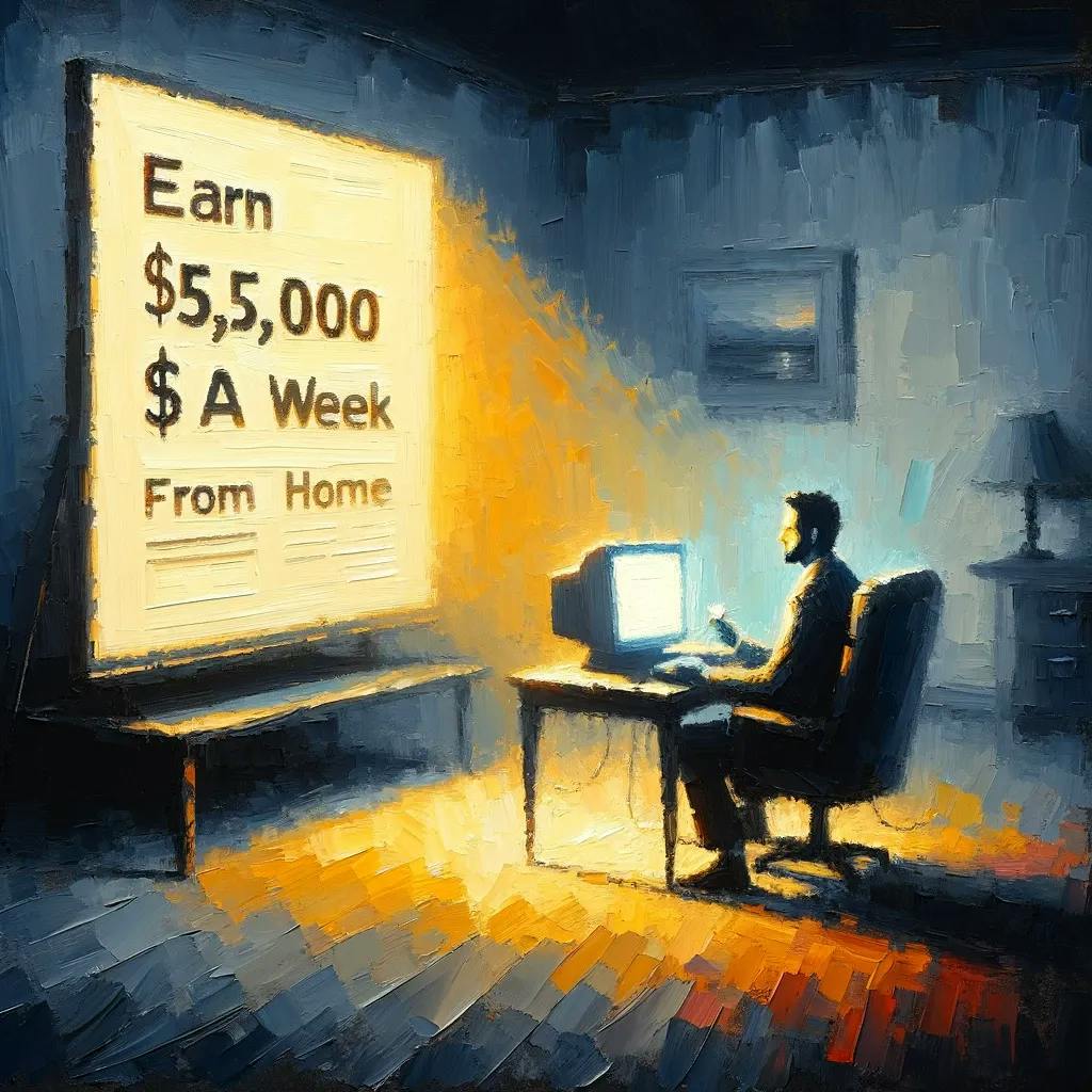 Image depicting an internet spam Subject: "Earn $5,500 a Week from Home – Easy Work, Great Pay!"